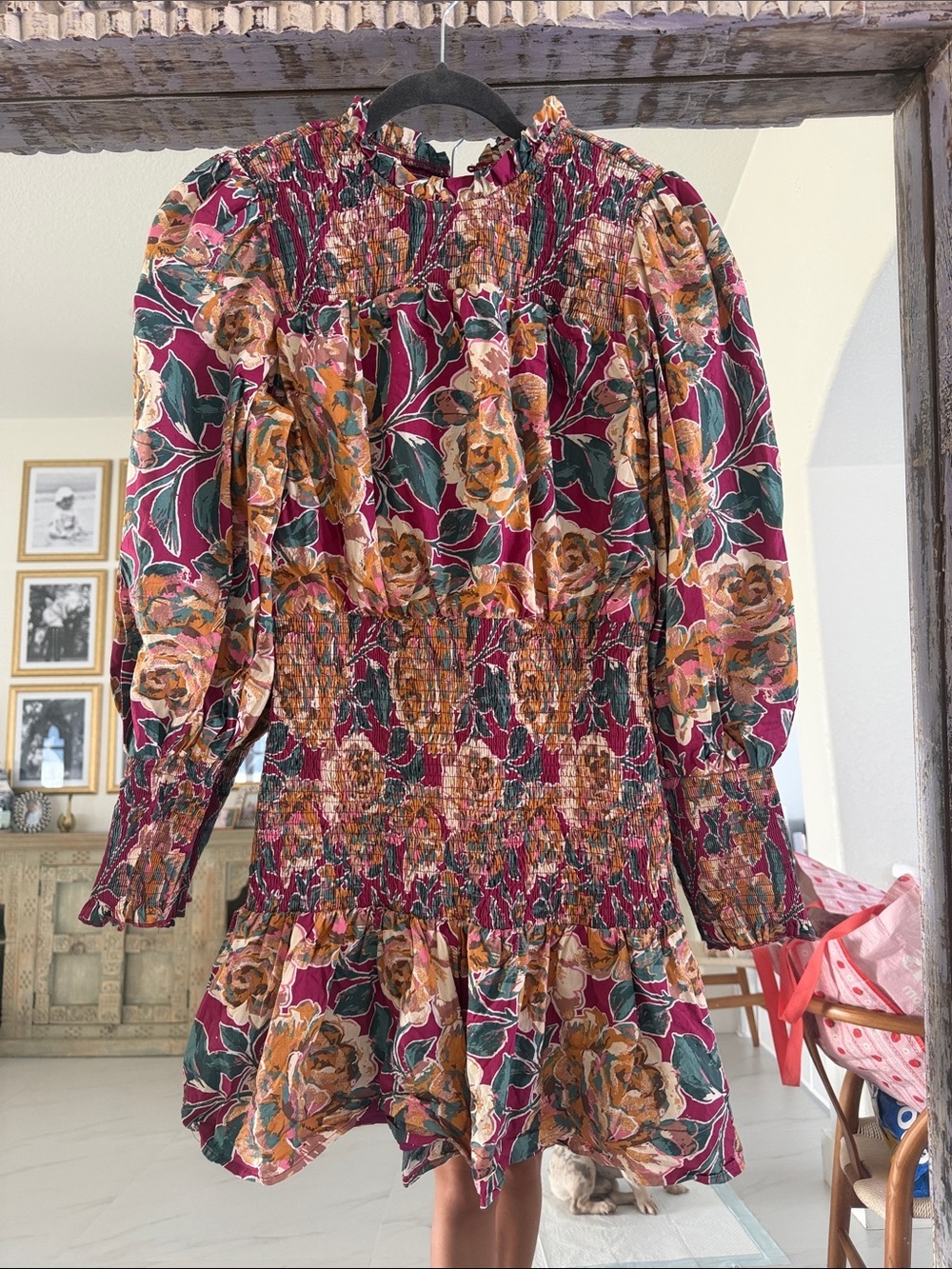 Listicle Floral Smocked Long Sleeve Mini Ruffled Dress